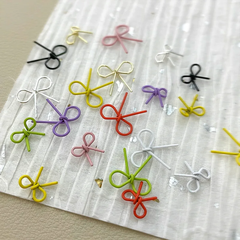 20PCS Versatile Simple Colorful Thin Bowknot Hand-twisted Iron Wire Bow Alloy Nail Art Rhinestones Decorations Manicure Charms 4