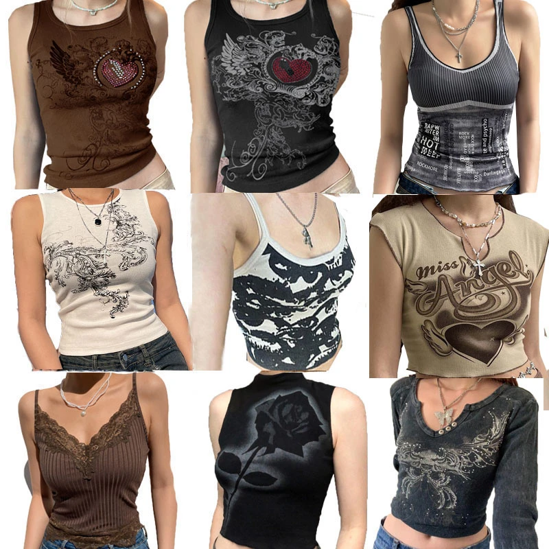 22 Vintage Clothes Y2k Corset Crop Top Women Cyber Baby Tee Emo Gothic Coquette Aesthetic Grunge Fairy Core 90s Ropa Fairycore Tanks Camis Aliexpress