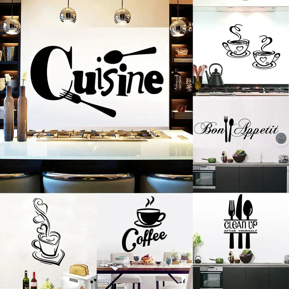 Coffee Wall Stickers Kitchen Decorative Vinyl Wall Decals DIY Home Decor Dining Room Shop Bar