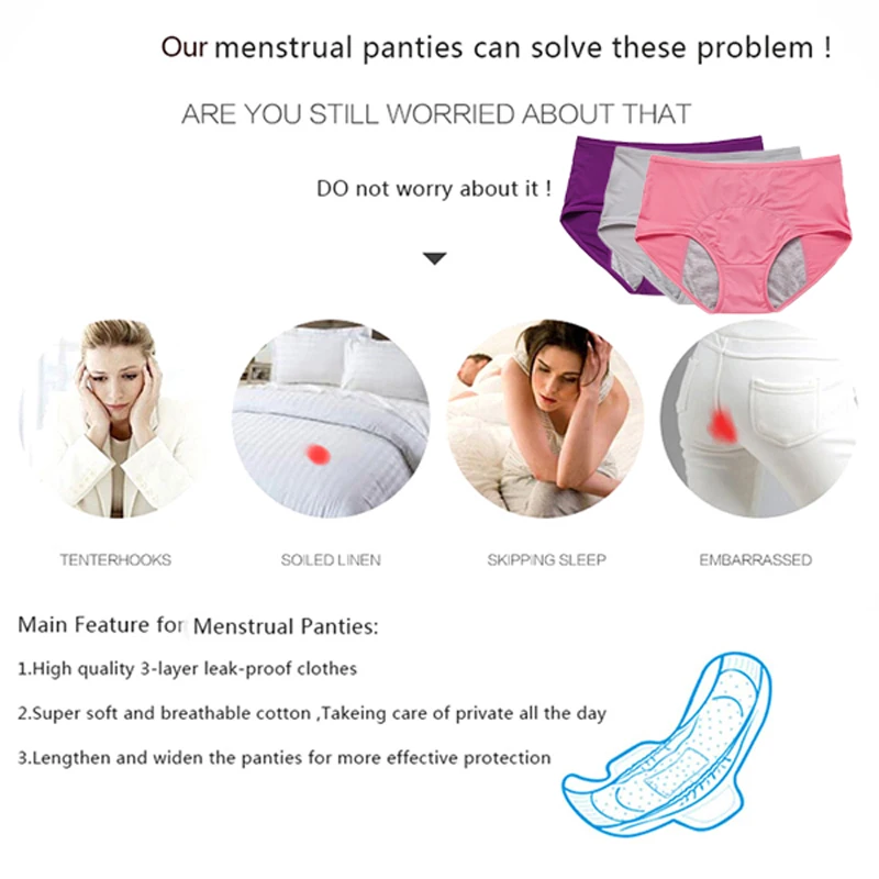 Menstrual Panties Feminine Hygiene Menstrual Panties Women Underwear Physiological Pants Leak Proof Period Low Waist Briefs