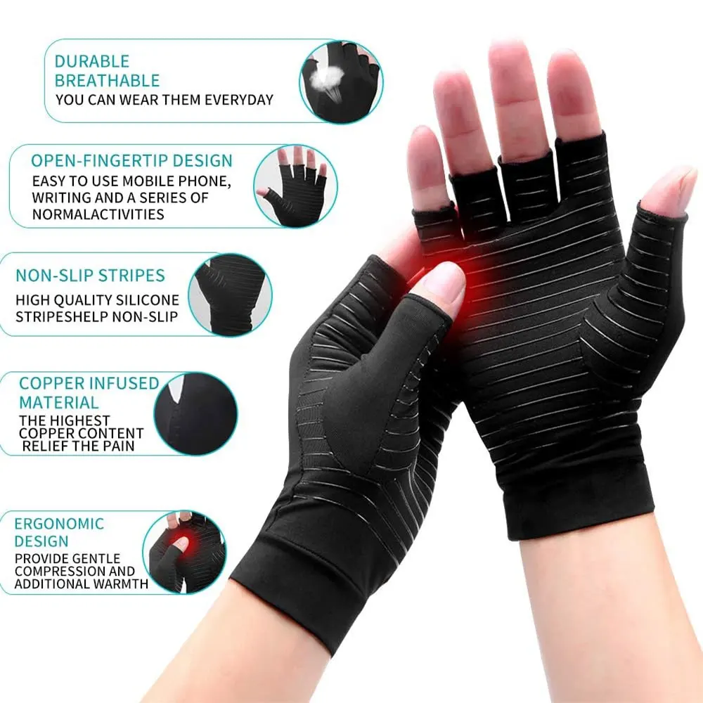 Copper Arthritis Compression Gloves Rheumatoid Arthritis Pain Relief Swelling Fingerless Glove for Computer Typing Joint Support 2