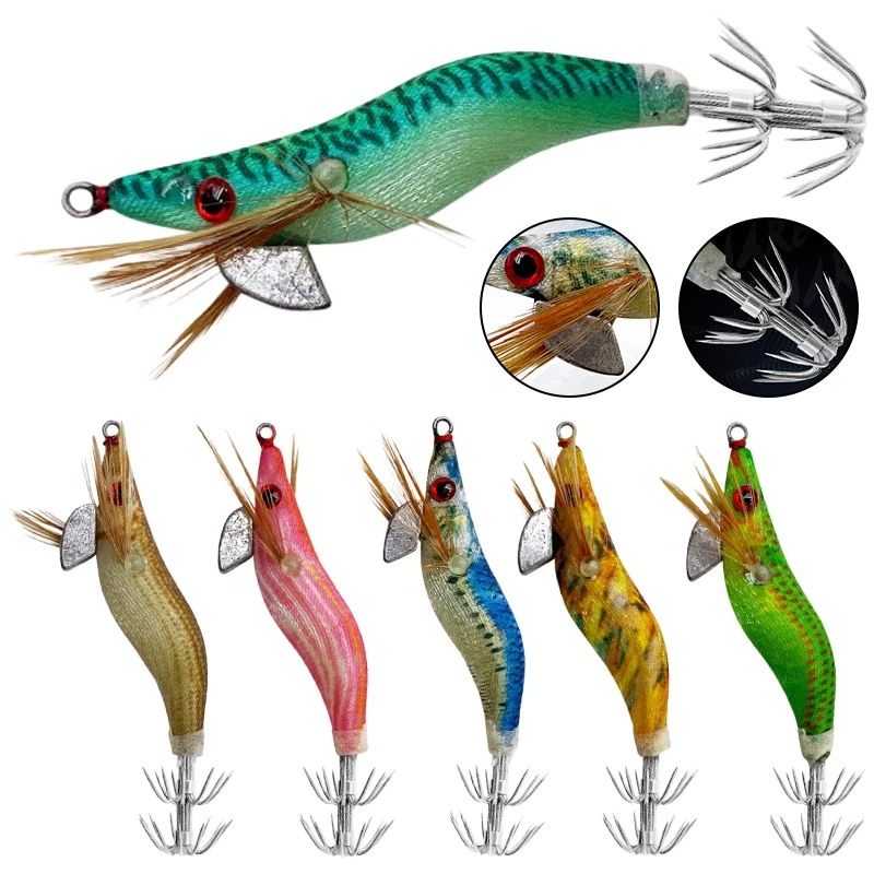 1/5pc Webfoot Octopus Egi Pattern Squid Lure Webfoot Octopus Egi Jig Head Squid Bait Cuttlefish Wooden Shrimp Fishing Lure쭈꾸미 에기