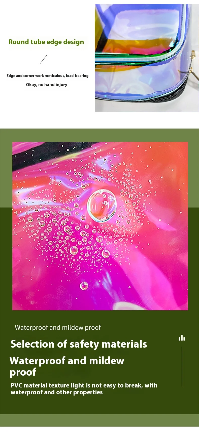 Neuankömmling Klare holografische schillernde Kosmetiktaschen Transparente holografische wasserdichte Reise-Kulturtasche – Detail 5