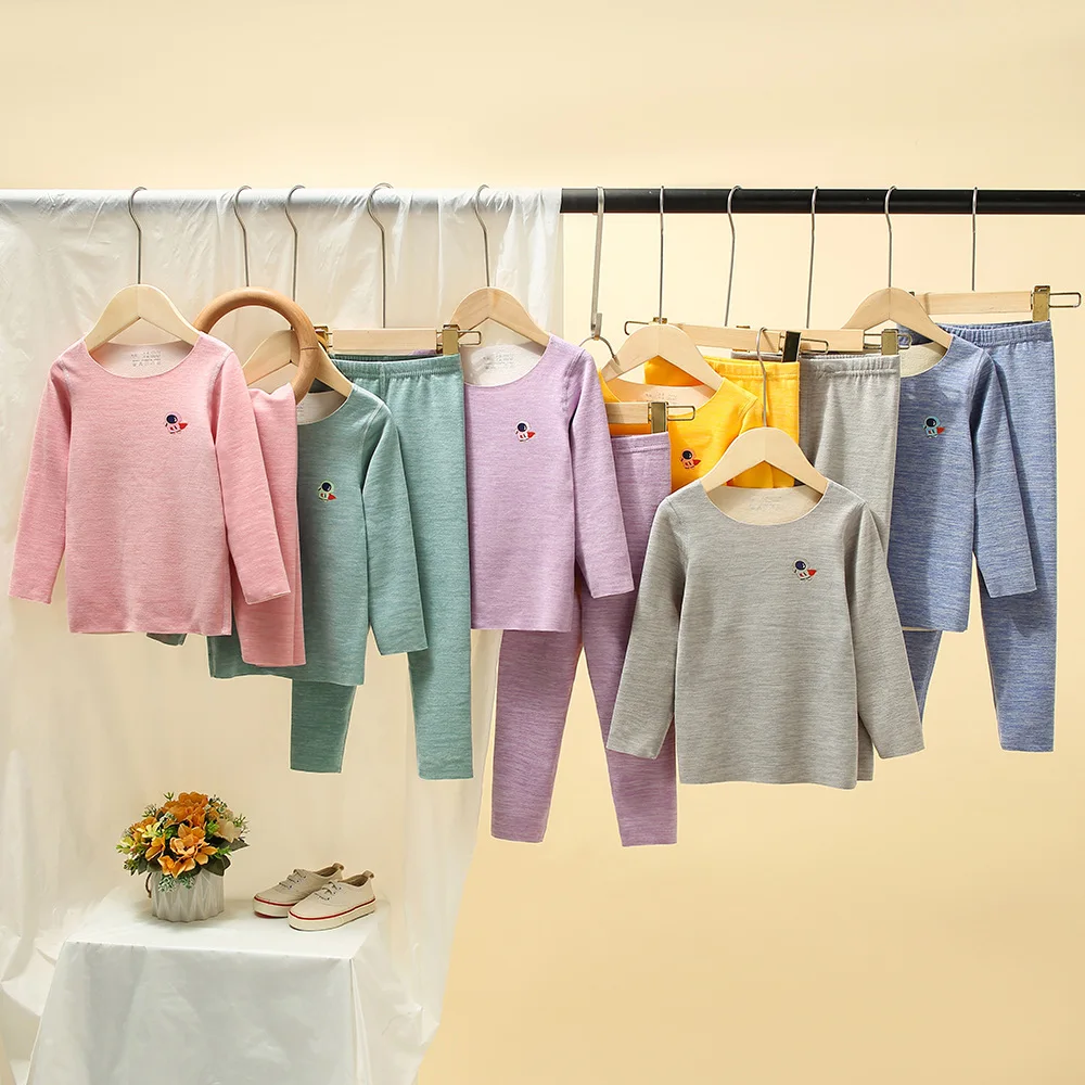 Winter Solid Color Children's Thick Warm Underwear Set Boys Girls Thermal Pajamas Seamless Autumn Clothes Long Johns Pajamas Set Children Underwear Suits