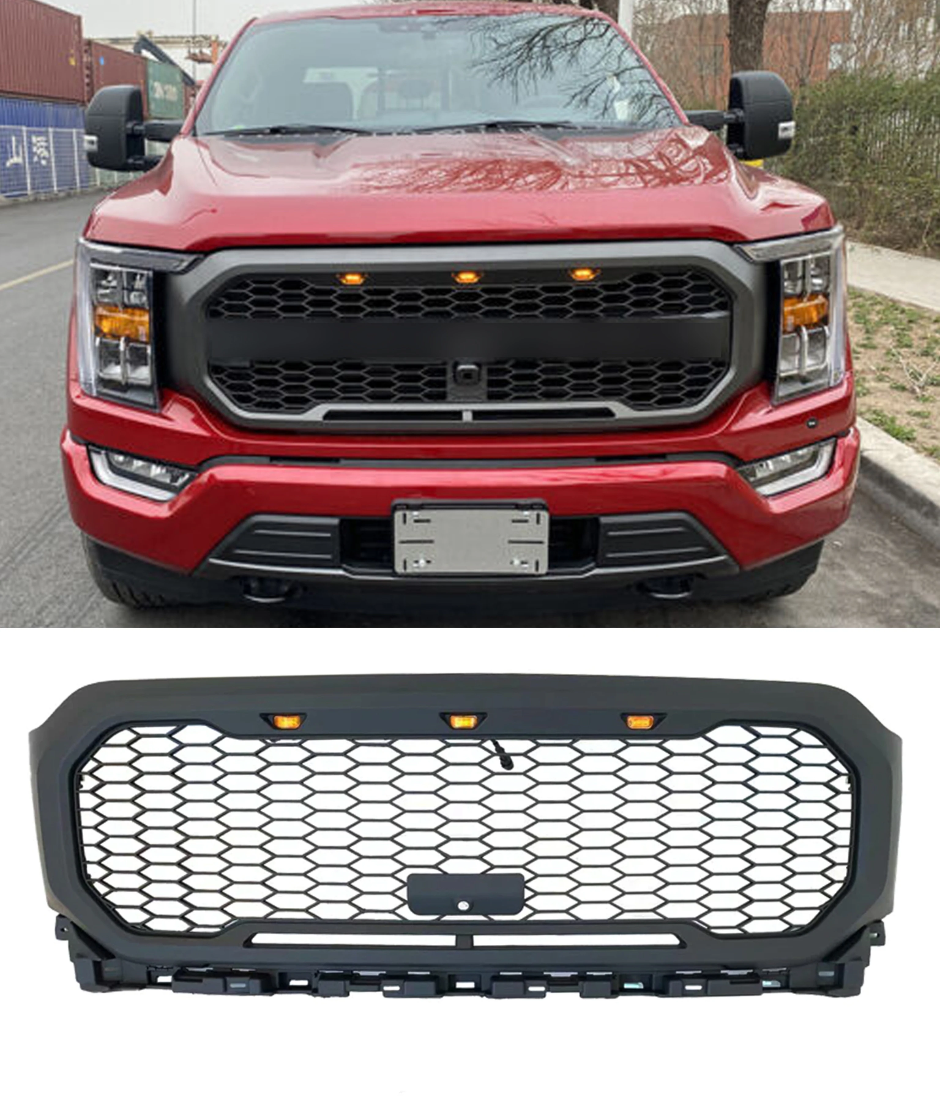 

Front Grille For 2021 Ford F150 Front Bumper Grille Grille Guard Grille Cover Matt Black with 3 LED lights