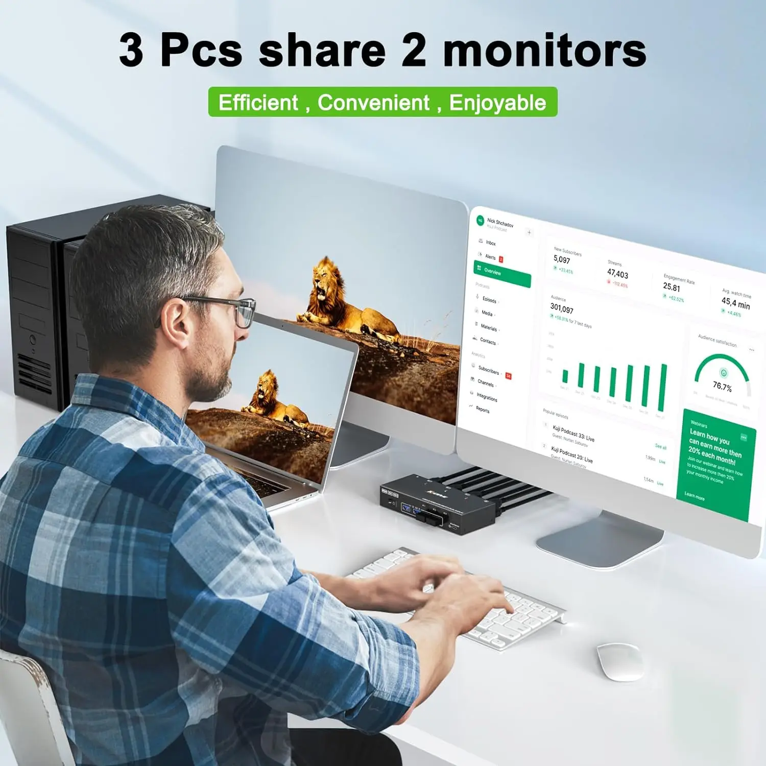 KCEVE KVM ġ 2  3 ǻ,   KVM ġ, 3 ǻͿ HDMI, 2 ÷ , 4 USB 3.0 Ʈ, 2024 ǰ