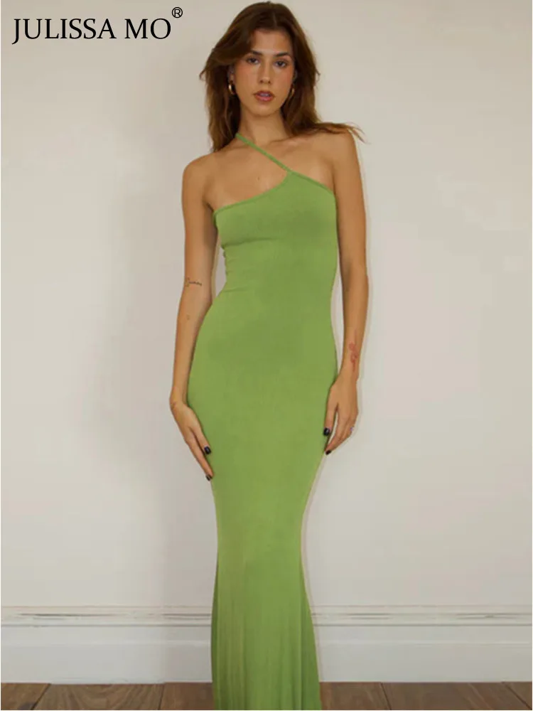 

JULISSA MO Elegant Women Fashion One Shoulder Backless Maxi Dress 2023 Summer Sexy Slim Solid Mermaid Chic Dress Party Night
