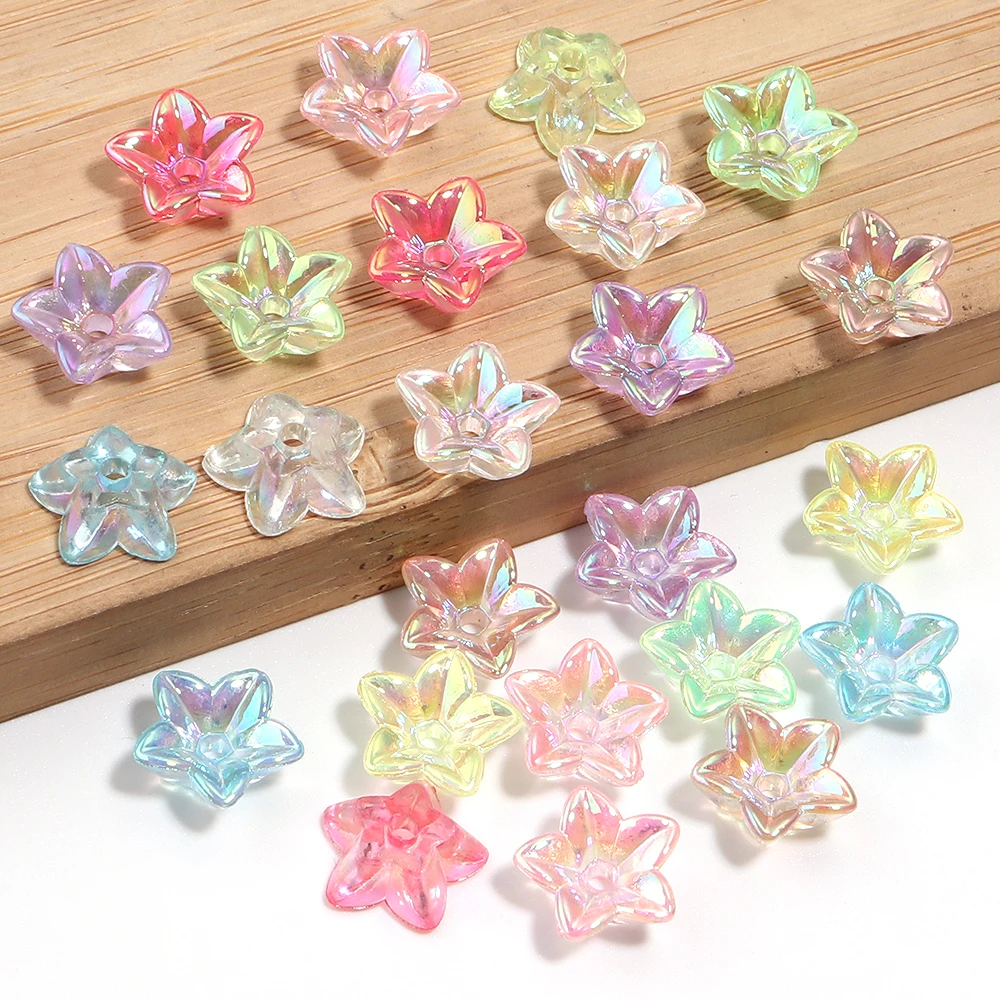 50pcs 다채로운 그라데이션 5 꽃잎 꽃 모양 비즈 DIY 의류 및 홈 인테리어 공예 액세서리에 대한 아크릴 루즈 비즈