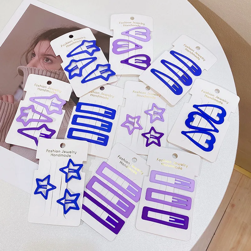 3 Teile/satz Frauen Mädchen Nette Haar Clips Blau Lavendel Herz Stern Geometrische Haarnadeln Süße Pony Barrettes Mode Haar Zubehör – Detail 2