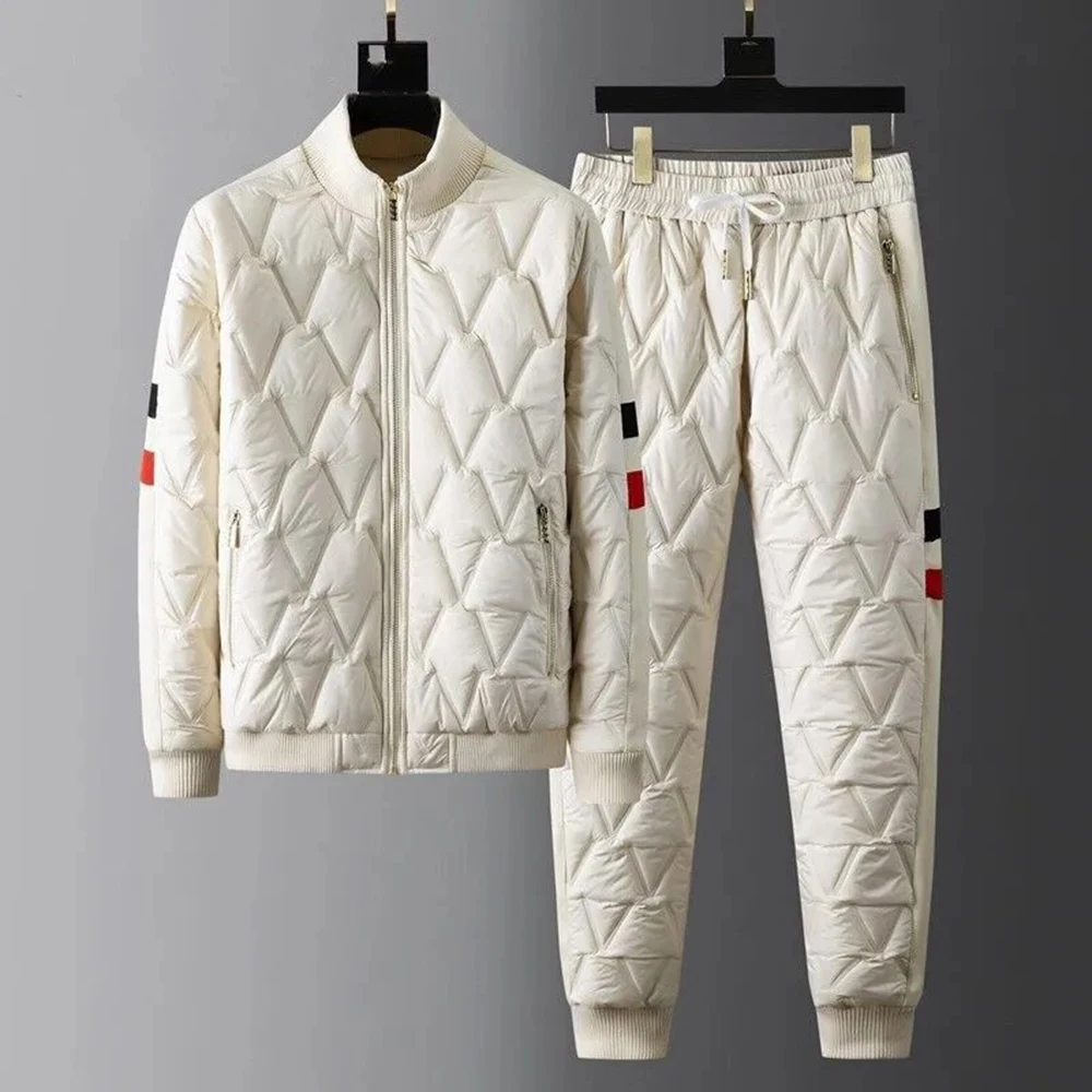Mens Y2k Suit Autumn Winter Thick Warm Cold-Proof Suit Windproof Fashion Brand High Collar Cotton Coat Trousers Two-Piece Suit 3