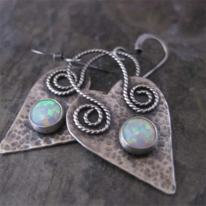 

Vintage Heart White Stone Earrings for Women Silver Color Dangle Earrings Jewelry
