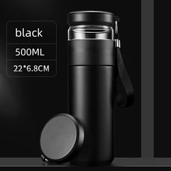 Stainless Steel Insulated Tea Infuser Flask - 500ml Travel Mug with Independent Tea Storage & Handle - 401 - 500ml (500ml - black)