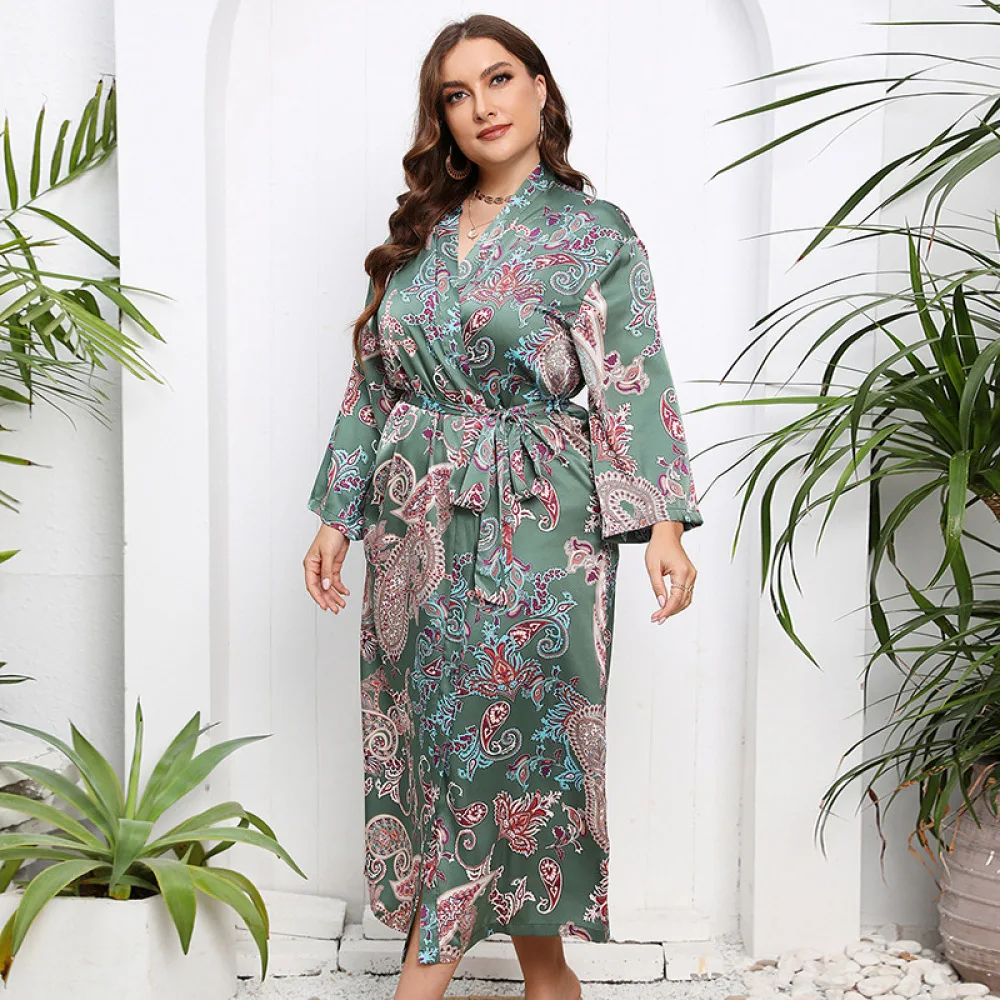 Summer Sleepwear Chemises 5XL Sexy Nightgown Lingerie Elegant Nightdress Women Silk Lingerie Belt Bath Plus-Size Robe Nightwear