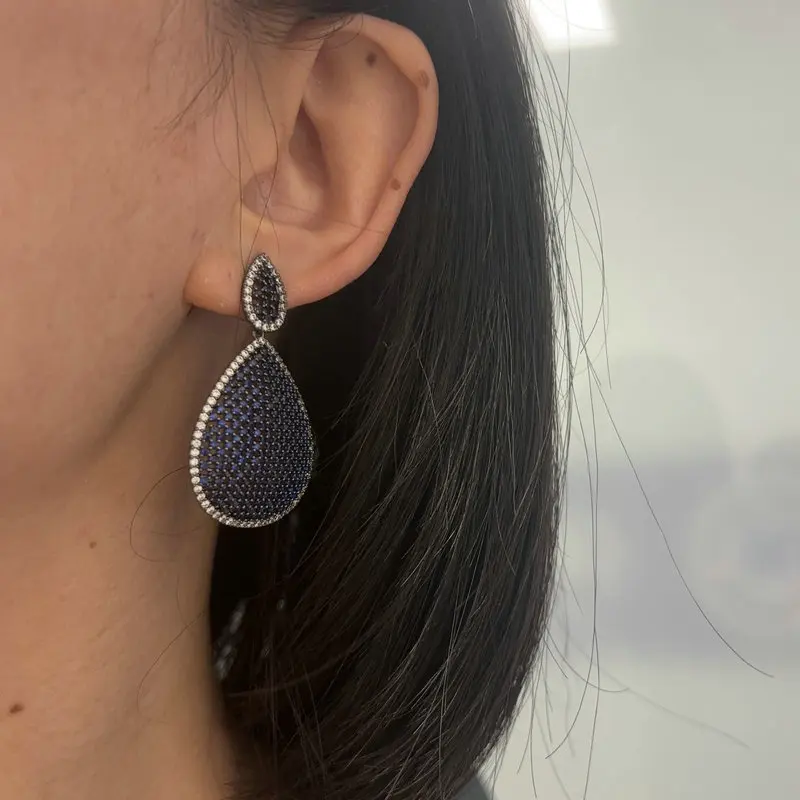 Bilincolor Fashion Royal Blue Oval Zirconia Earring for Women