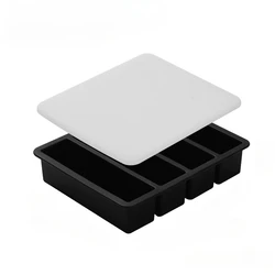 Silicone Giant Ice Cube & Long Strip Tray - Non - toxic, Durable Mold (Black with Lid)