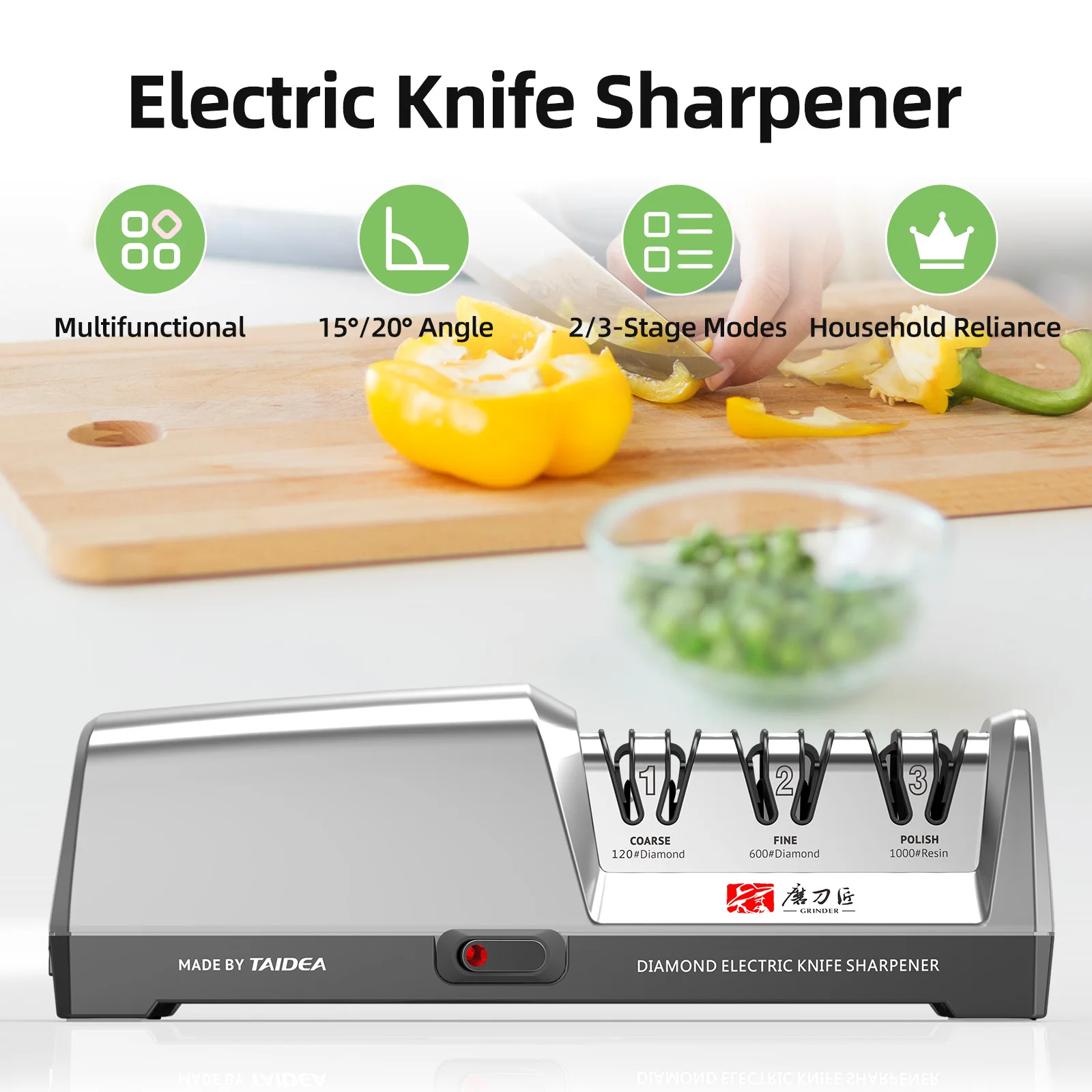 TAIDEA TG2302 Electric Knife Sharpener 15 and 20 Degrees 3-Stage System Stainless Steel Knife Sharpener for Kitchen Knives