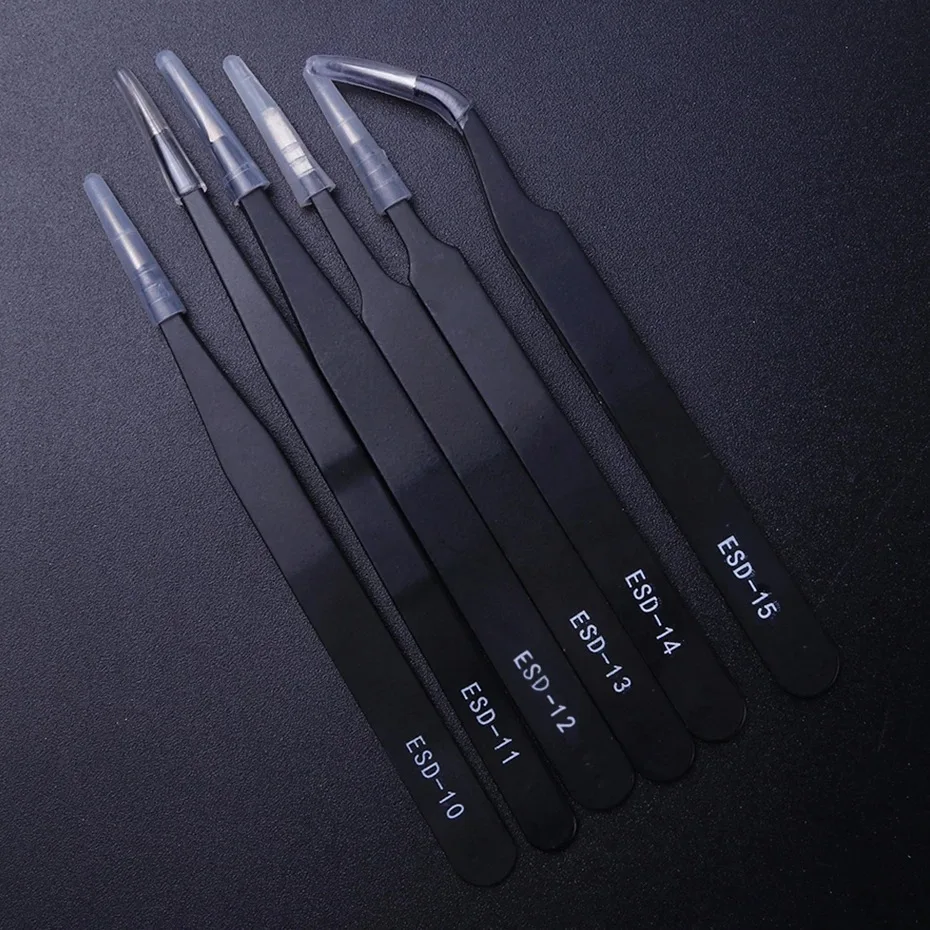 Precision Tweezer ESD Anti-Static Stainless Steel Tweezers Repair Tools for Electronics Repair Soldering Craft 1pcs
