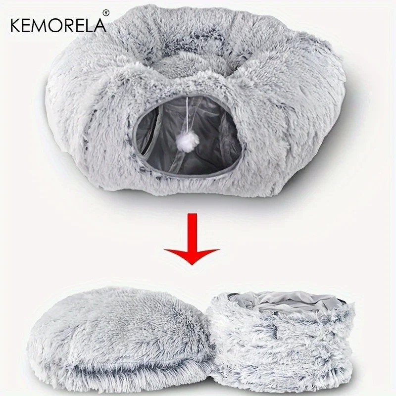 Comfortable Soft Cat Tunnel Bed Warm Foldable Detachable Cushion_voghion.com