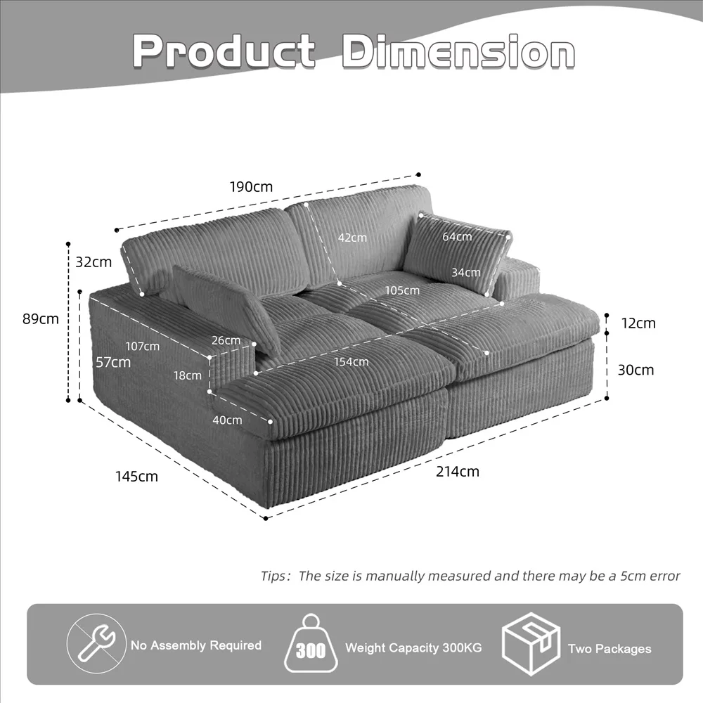 Modernes Luxus-Cordsofa mit Freier Kombination, Übergroßes Ecksofa mit Chaiselongue, Wandelbares Komfortables Wohnzimmersofa – Detail 10