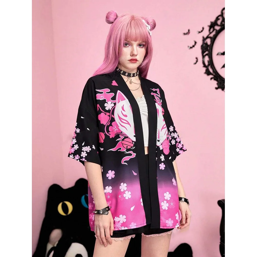 Kimono Cardigan Japanese Traditional Clothing Summer Fashion Cardigan Cherry Blossom Petal Print Fabric Soft And Comfortable chiffon cardigan top japanese kimono clothes