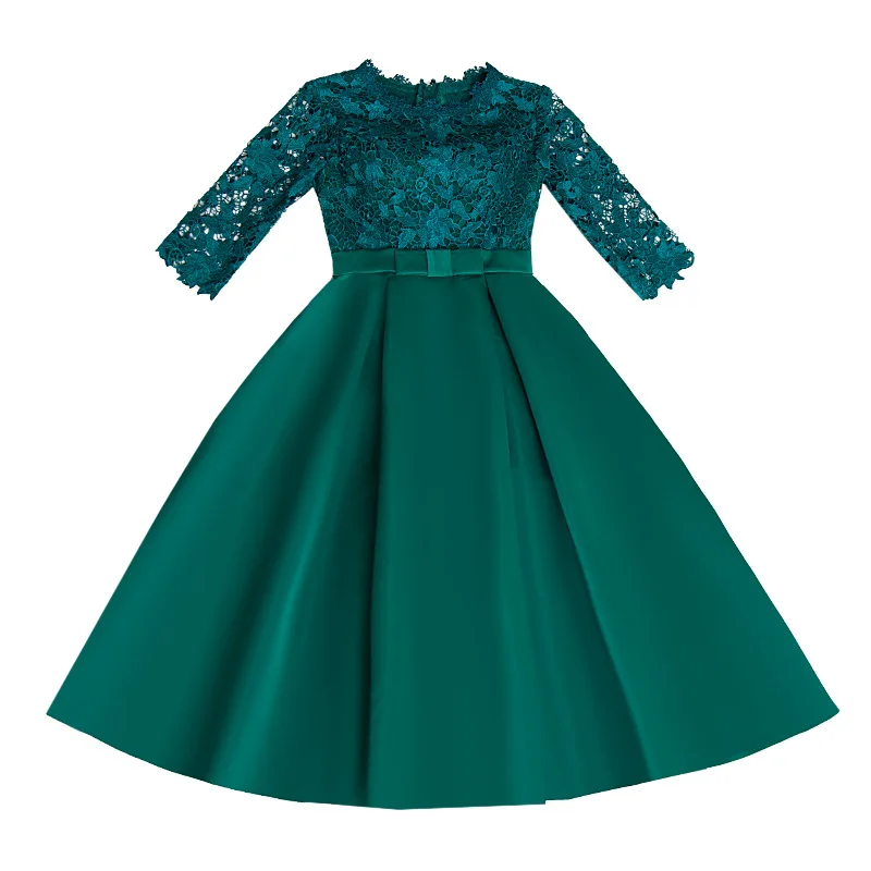 Made Green Bridesmaid Dresses For Wedding Lace Half Sleeves Knee Length Satin Bridesmaid Party Gown