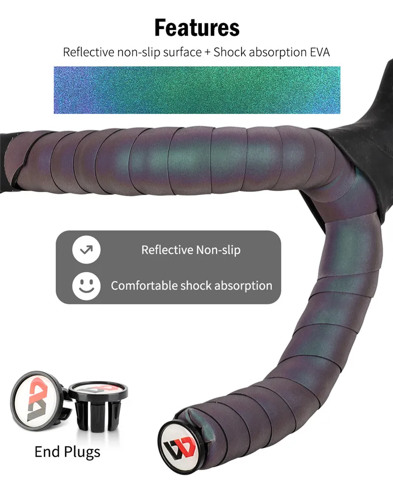 WEST RADFAHREN Fahrrad Lenker Band Reflektierende Verfärben Fahrrad Lenker Band Anti-rutsch Schock-absorption Griff Strap Radfahren Teil – Detail 4