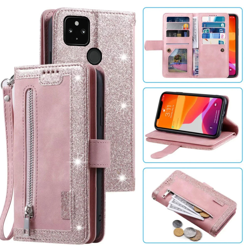 9 Cards Wallet Case For Google Pixel 5 Xl Case Card Slot Zipper Flip Folio With Wrist Strap Carnival Google Pixel 5 Xl 5G Cover