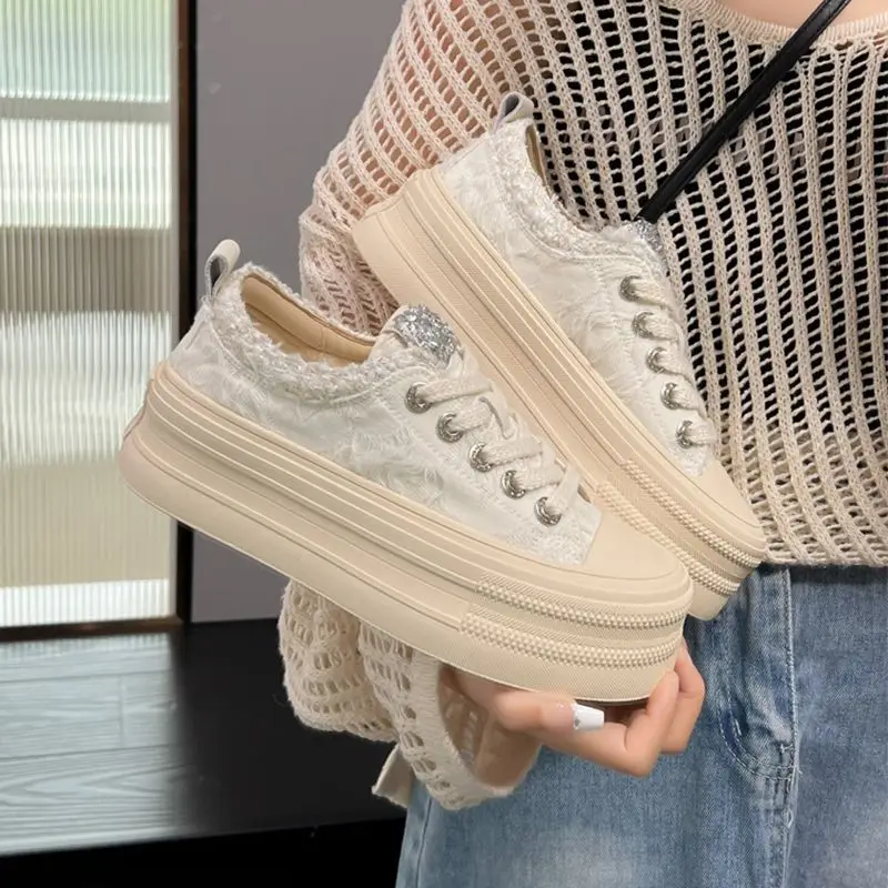 Calzature Femminili Con Cristalli Scarpe Da Donna Con Strass Off White Diamond High On Platform Canvas 2023 New Luxury Cotton A Sale H