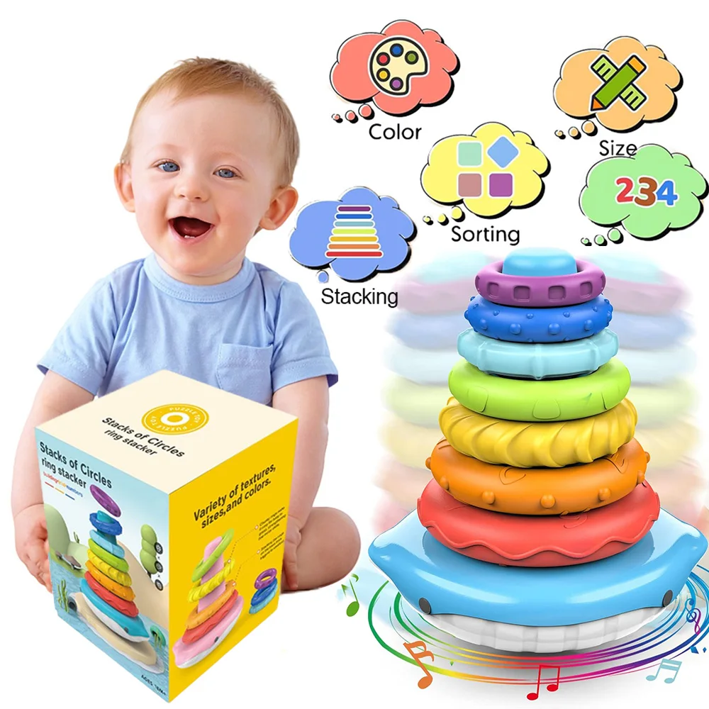 Montessori Rainbow Whale Bell Bath Baby Toy Early Learning Stacking Roly-Poly Floating Toys Birthday Christmas Gift for Kids educational toys puzzle toys stacking puzzle toys cup stacking toys stacking toys interactive game toy