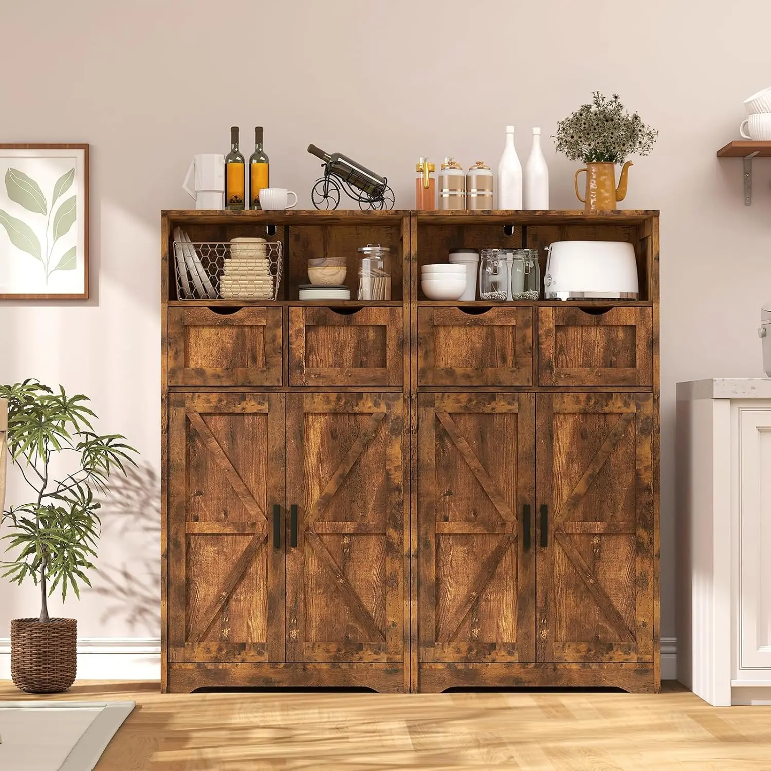 Farmhouse Storage Cabinet. Kitchen Cabinet with 2 Drawers & Shelf. Rustic Brown. For Living Room, Home Office, Kitchen.
