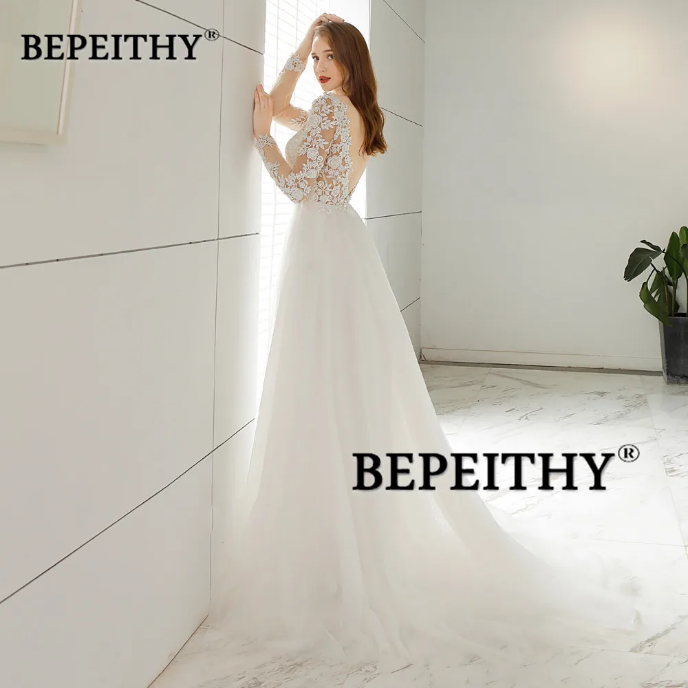 BEPEITHY Customized Vestido De Novia Beach Wedding Dress For Women Sexy Backless Modern Full Sleeves Bridal Gowns 2023 Hot Sale 2