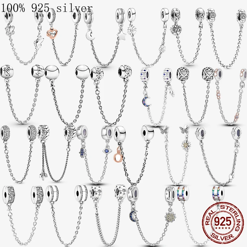 925 Sterling Silver Musical Note Beads Safety Chain Charm Fit Original Pandora Bracelet DIY Jewelry Making Fashion Fine Jewelry 925 sterling silver sparkling clear sparkle flower safety chain charm bead fit original pandora bracelet pendant diy jewelry