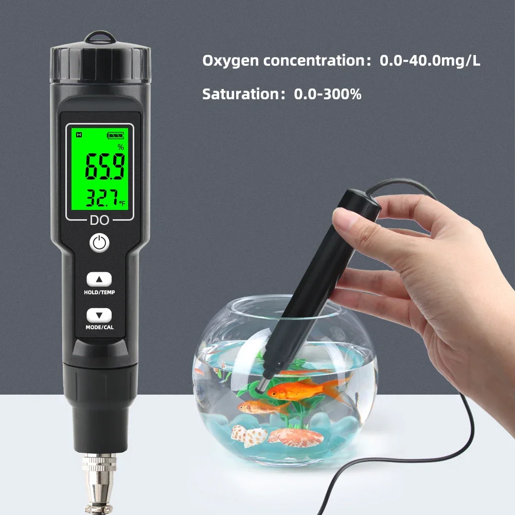 Portable Pen Type Dissolved Oxygen Meter ATC Digital Oxygen Sensor Do Meter For Fish Farming Aquarium Use With Backlight