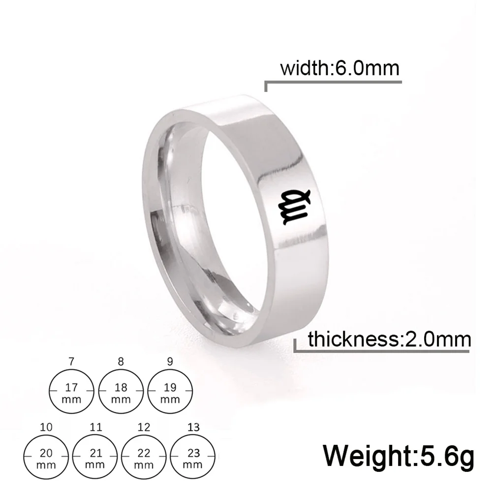Kkjoy Sternzeichen-Ringe aus Edelstahl, 12 Sternbilder, Ring für Frauen, Stier, Krebs, Widder, Jungfrau, Zwillinge, Waage, Geburtstagsgeschenk, Schmuck – Detail 26