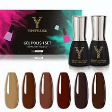 

YOKEFELLOW 6 Pcs Gel Nail Polish Kit , Cocoa Chestnuts Collection Popular Nail Art Design Soak Off LED Lamp Nude Nail Polish Gel