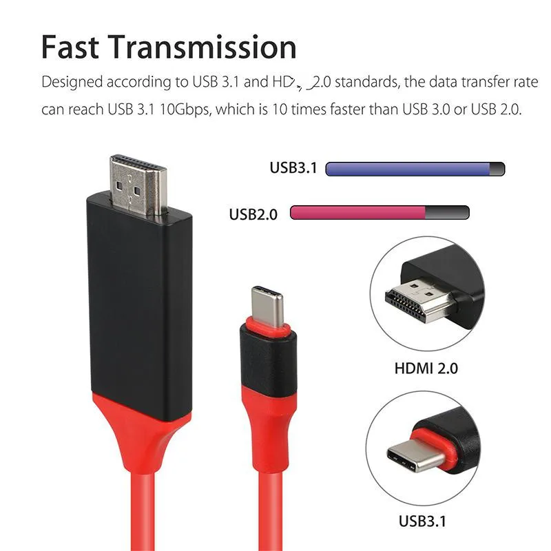 USB 3.1 USB C-HDMI ȣȯ 4K   ̺, 2M CŸ-HD ̺, ƺ Ｚ  S9 S8 Ʈ 9 ȭ̿