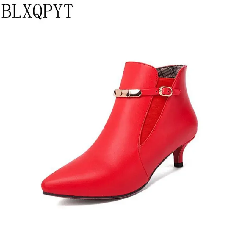 

BLXQPYT Big size 33-47 Size Spring Autumn Stiletto Thin low Heels Pointed Toe Sexy Ankle Women Boots wedding shoes woman 57-7
