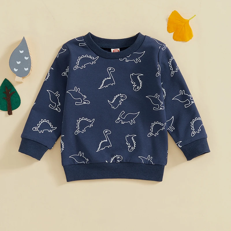 MISOWMNJOY Casual Long Sleeve Baby Boys Sweatshirts Top Autumn Spring Long Sleeve Dinosaur Print Toddler Infant Clothes Pullover