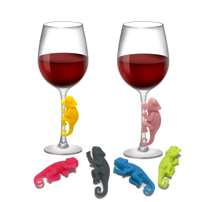 Chameleon Shape Wine Glass Markers Drinking Cup Identifier Sign Mark 6Pcs/Set Food Grade Silicone Party Supplies wine glass marker wine glass decorations