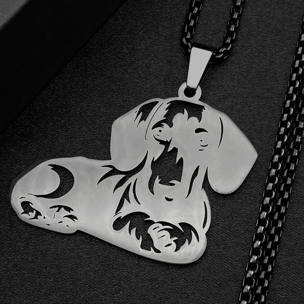 Silver Dachshund Dog Pendant Necklace - Stainless Steel Fashion Jewelry