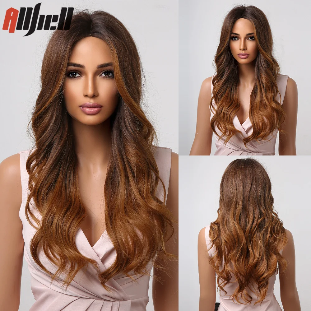 

Red Brown Synthetic Wigs Copper Ginger Long Body Wavy Wig for Black Women Middle Part Party Natural Ombre Wigs Heat Resistant