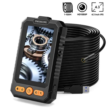 Industrial Endoscope 4.3'' IPS Screen HD1080P 8MM USB Camera 2M-100M Car Pipe Sewer Inspection Borescope 8LED 2600mAh Waterproof 1