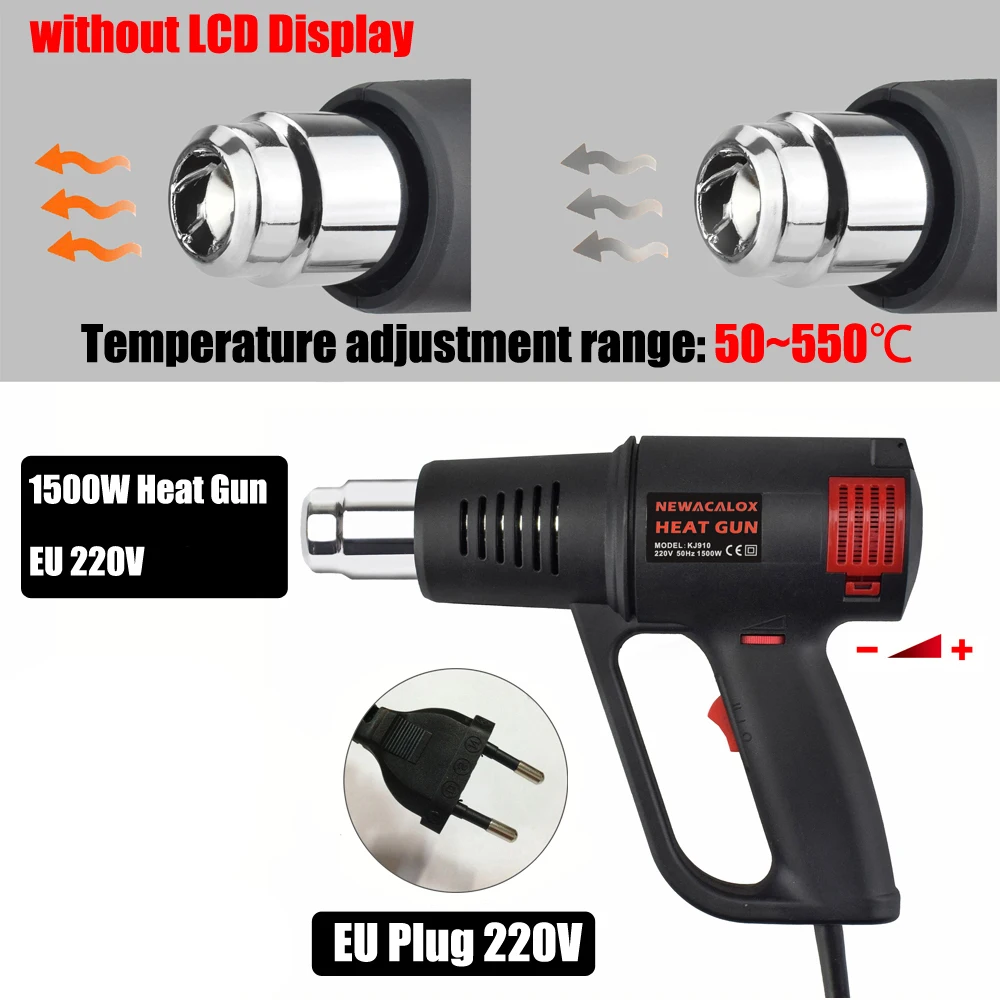 1500W Hot Air Gun EU 220V 50-550℃ Variable Temperature Heat Gun with 4PC Nozzles for Removing Paint Shrinking PVC Power Tool 3