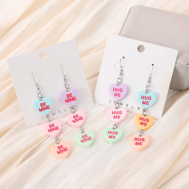 

1Pair Cute Multicolor Resin Hug Me Be Mine Heart And Star Candy Earrings Jewelry For Girl And Woman Birthday Gift