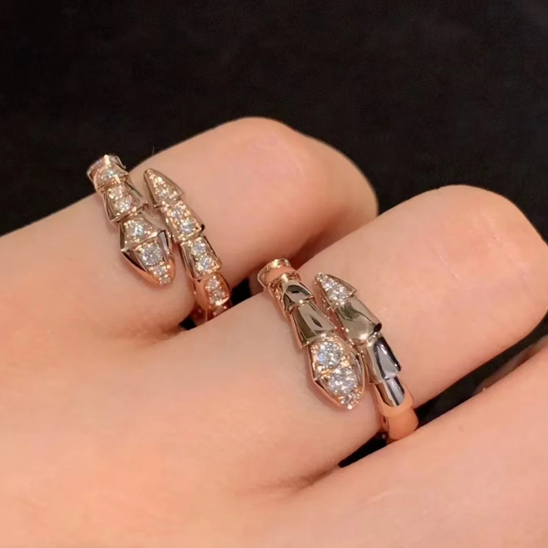 

Fine Jewelr 925 Sterling Silver Head and Tail Diamond Elastic Snake Bone Ring uxury brand jewelry party gift