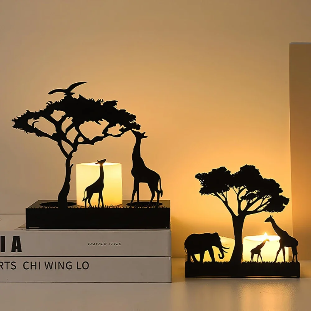 Candle Holders 3D Animals Candle Container Silhouette Metal Iron Candlestick Holder Deer Elephant Giraffe Home Desktop Decor DIY Props Gift Kit