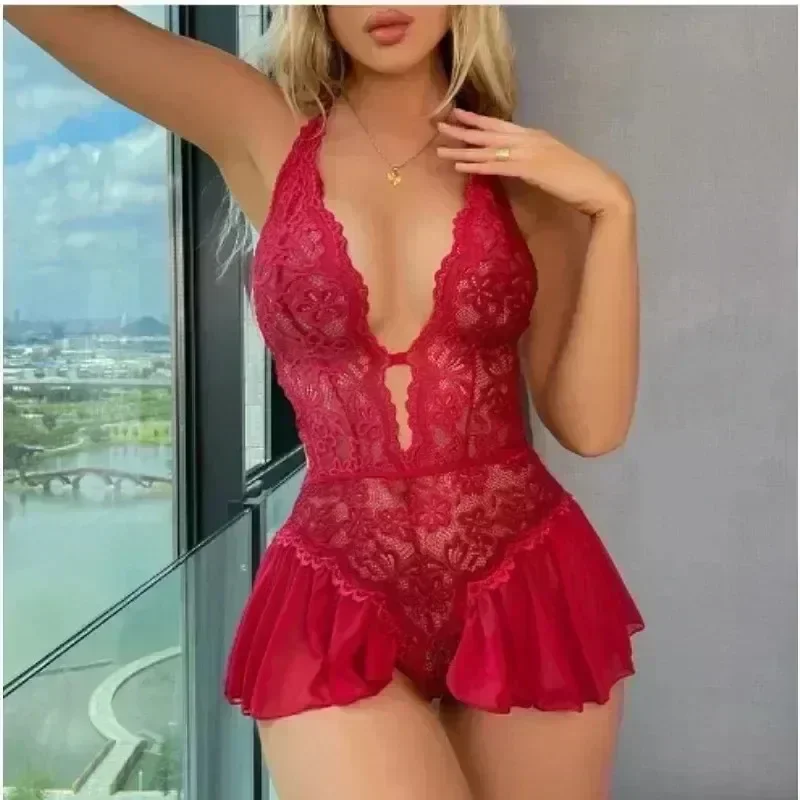 Open Crotch Women Lingerie Pajama Set