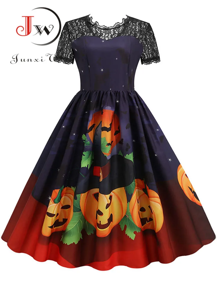 New 2022 Women Halloween Christmas Dress Short Sleeve Sexy Lace Evening