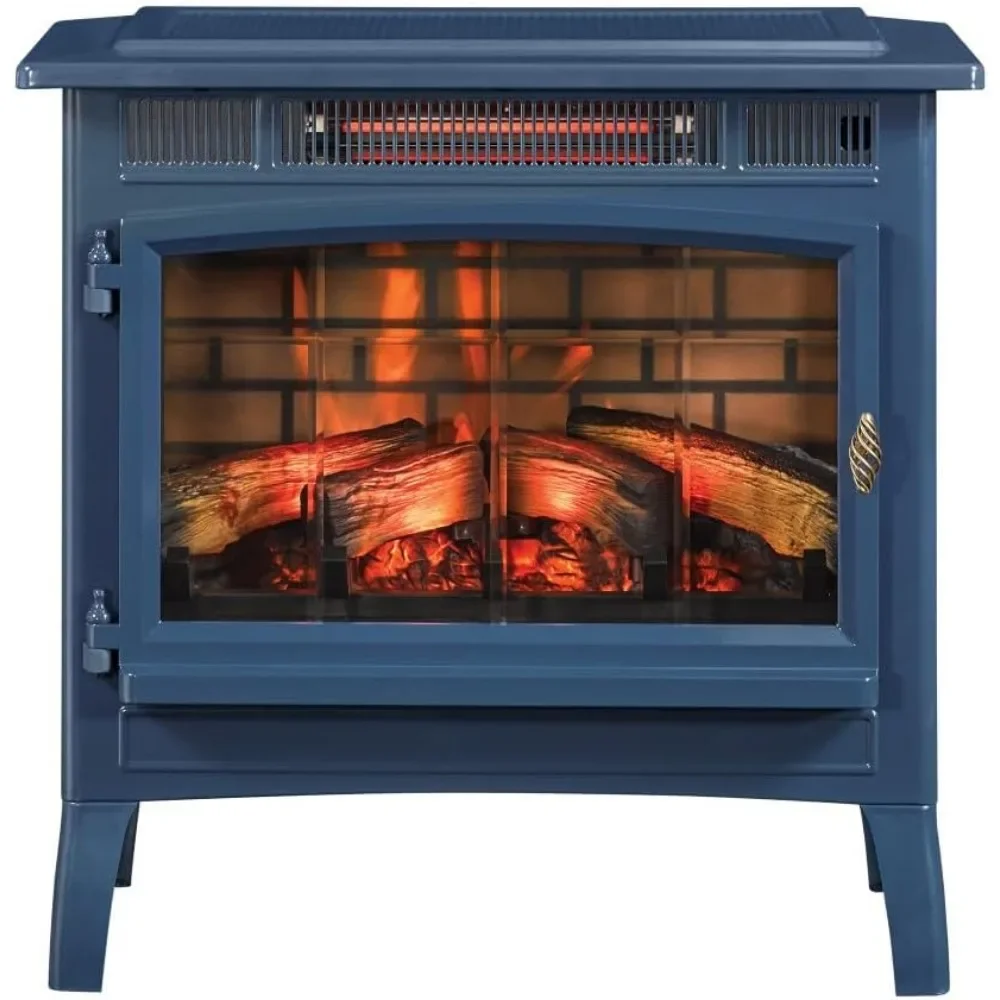 Freestanding Electric Fireplace Stove Heater with 3D Flame Effect for 1,000 Sq. Ft. Room, Navy fire pit outdoor backyard