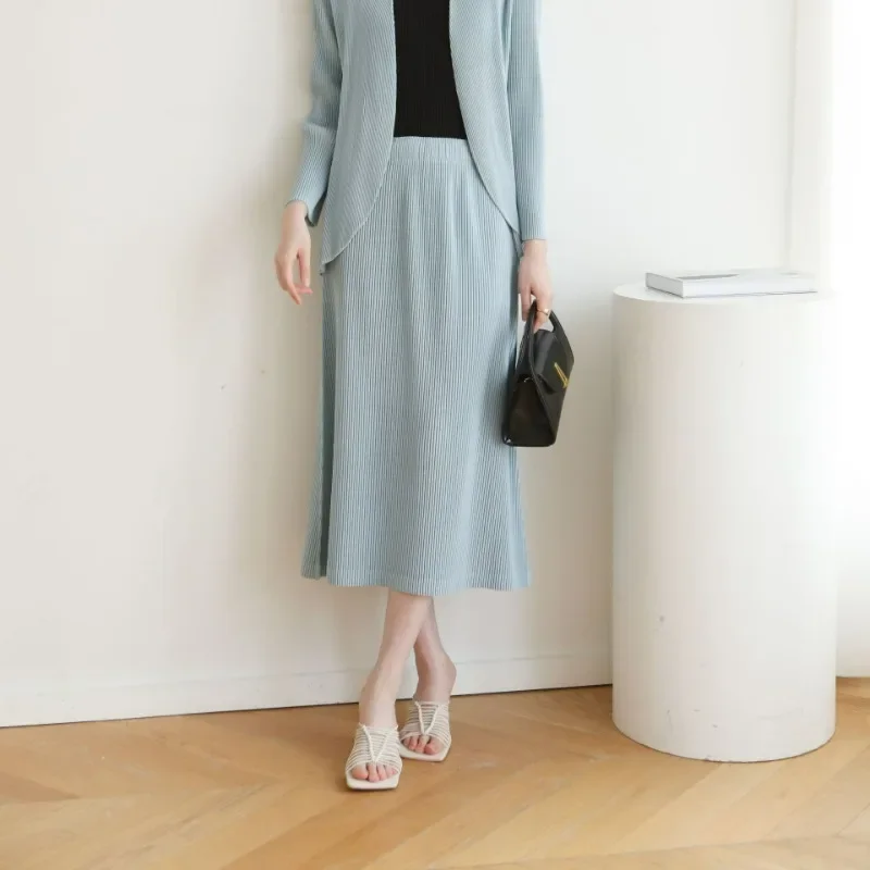 

Юбка миаке плиссированная средней длины, однотонная простая миди-юбка, свободная в стиле ретро, с прямым рукавом, осень